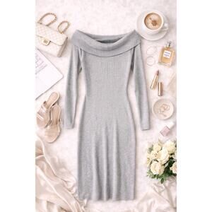 NWOT Abercrombie & Fitch Women’s Off Shoulder Ribbed Knit Midi Dress Gray Size L